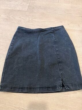 Black Denim Mini Skirt with Side Slit Y2K